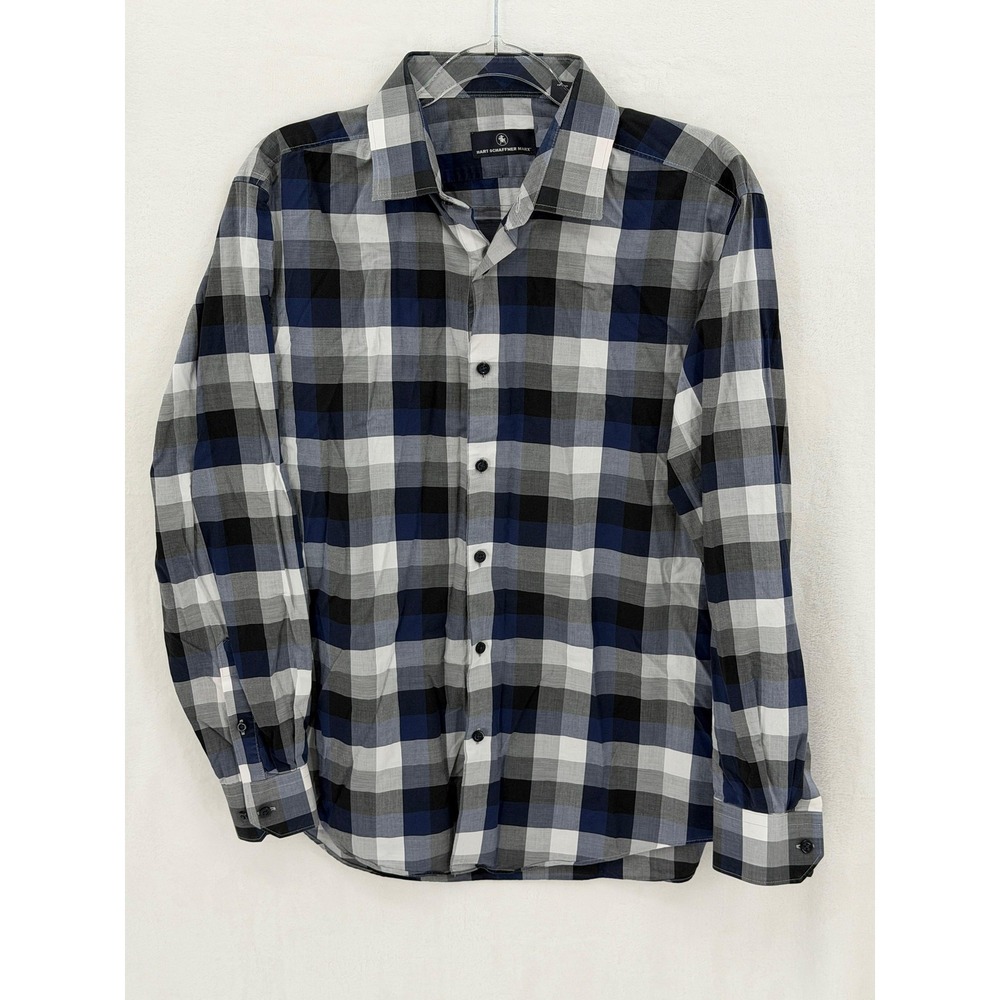 Hart Schaffner Marx Shirt Men Large Blue Plaid Check Button Up Woven Long Sleeve